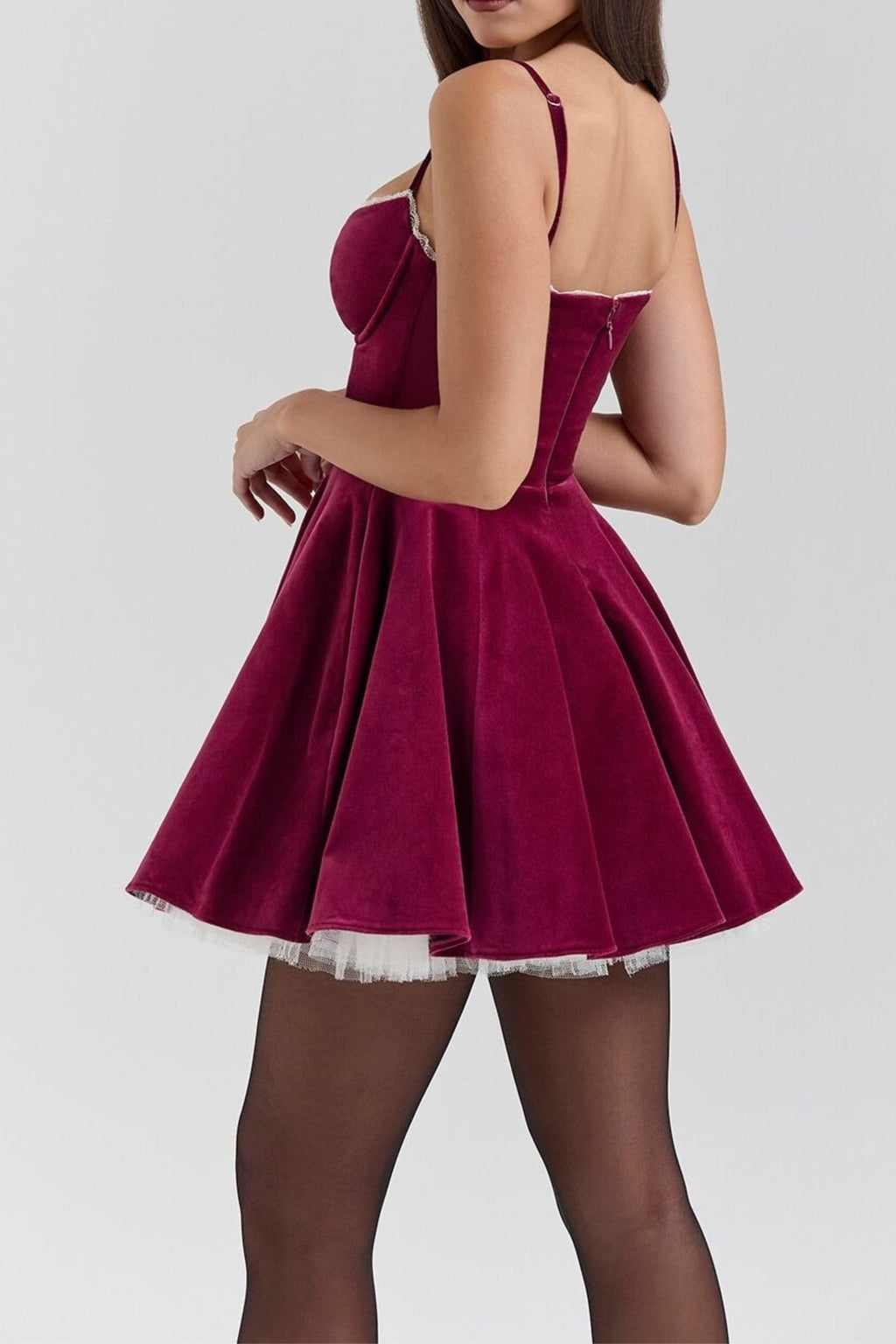 Flowering Girl Women Velvet Strappy Mini Dress In Red