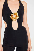 Flowering Girl Women Cutout Floral Jumpsuits In Black