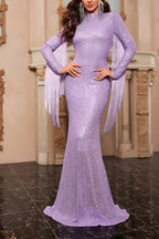 Flowering Girl Women Sequin Fringe Maxi Dress In Purple