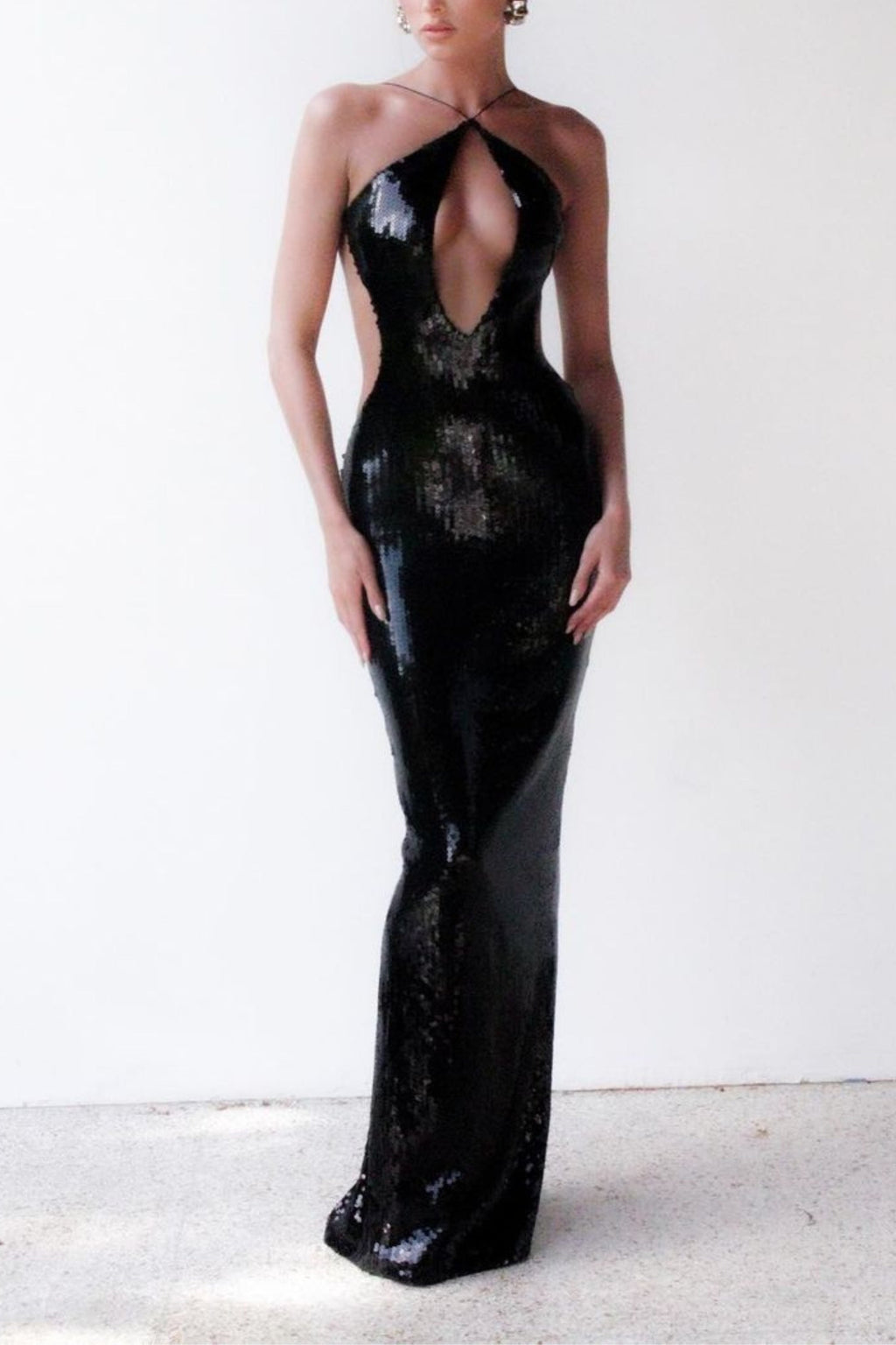 Flowering Girl Women Glitter Cutout Maxi Dress In Black
