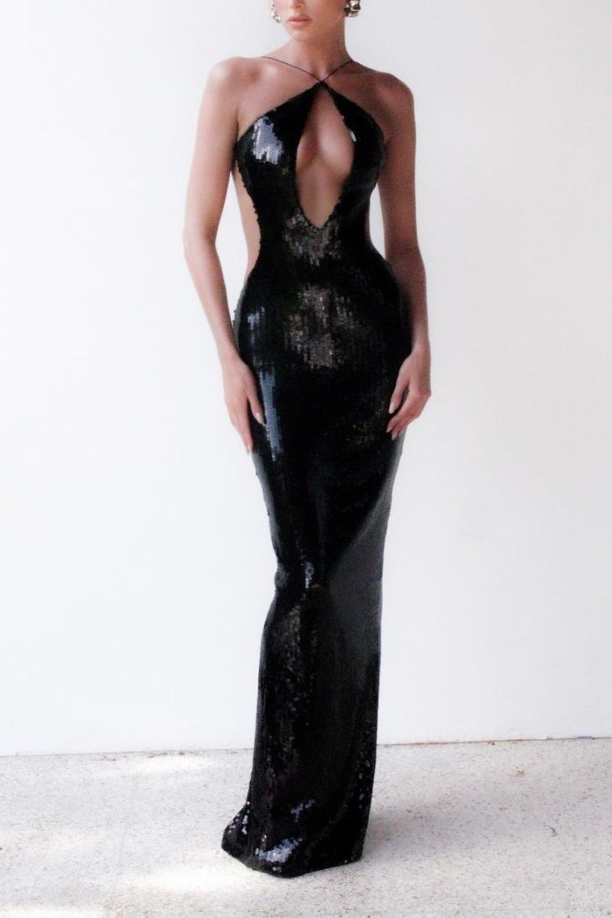 Flowering Girl Women Glitter Cutout Maxi Dress In Black