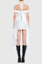 Flowering Girl Women elva halter three-dimensional flower irregular tassel mini dress in white