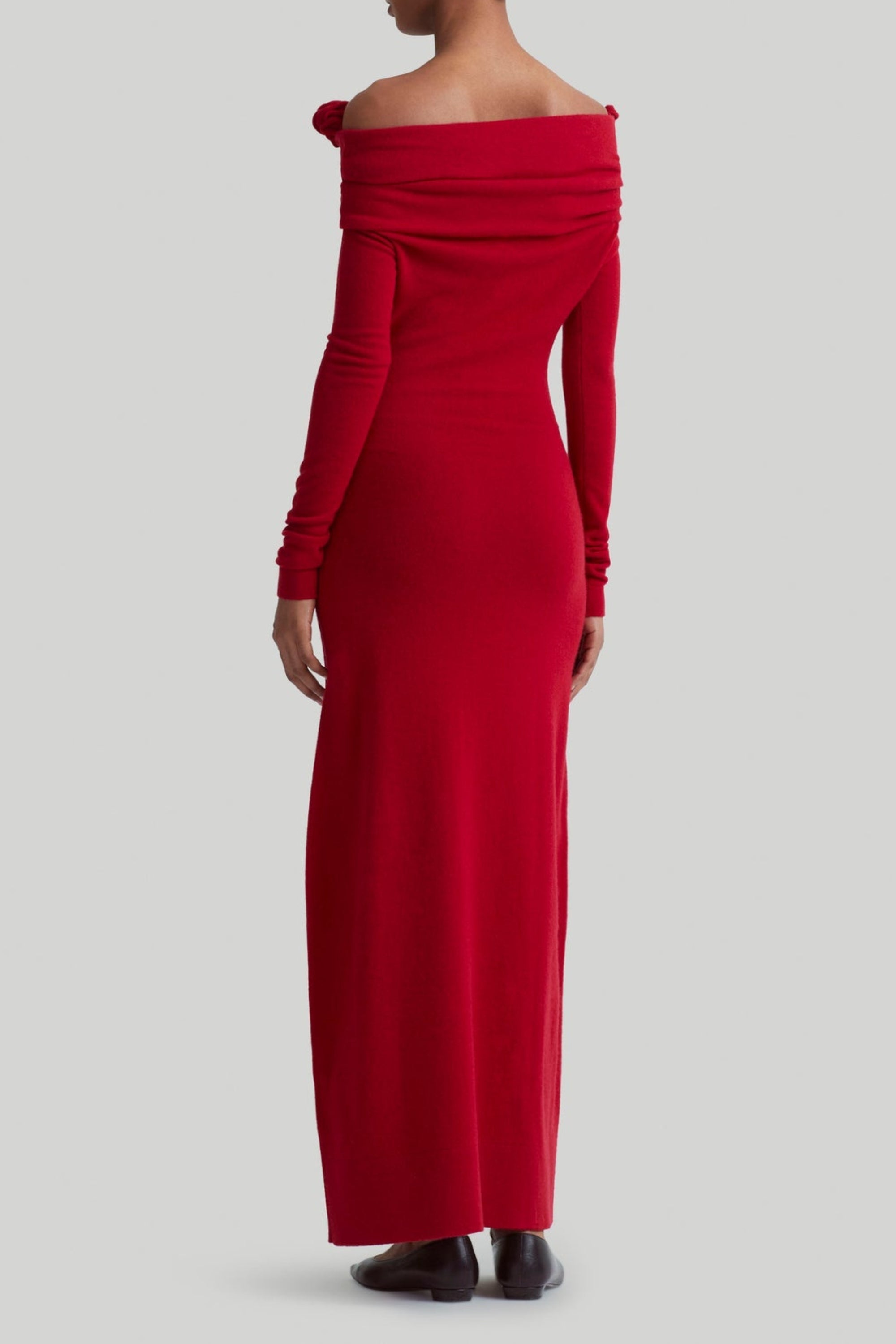 Off-Shoulder Floral Embellished Ruched Maxi Dress In Red
