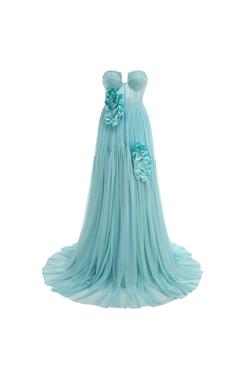 Flowering Girl Women Floral Strapless Tulle Maxi Dress In Blue