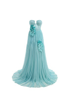 Flowering Girl Women Floral Strapless Tulle Maxi Dress In Blue