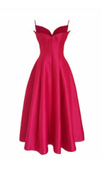 Flowering Girl Women patchwork midi dress in rose red