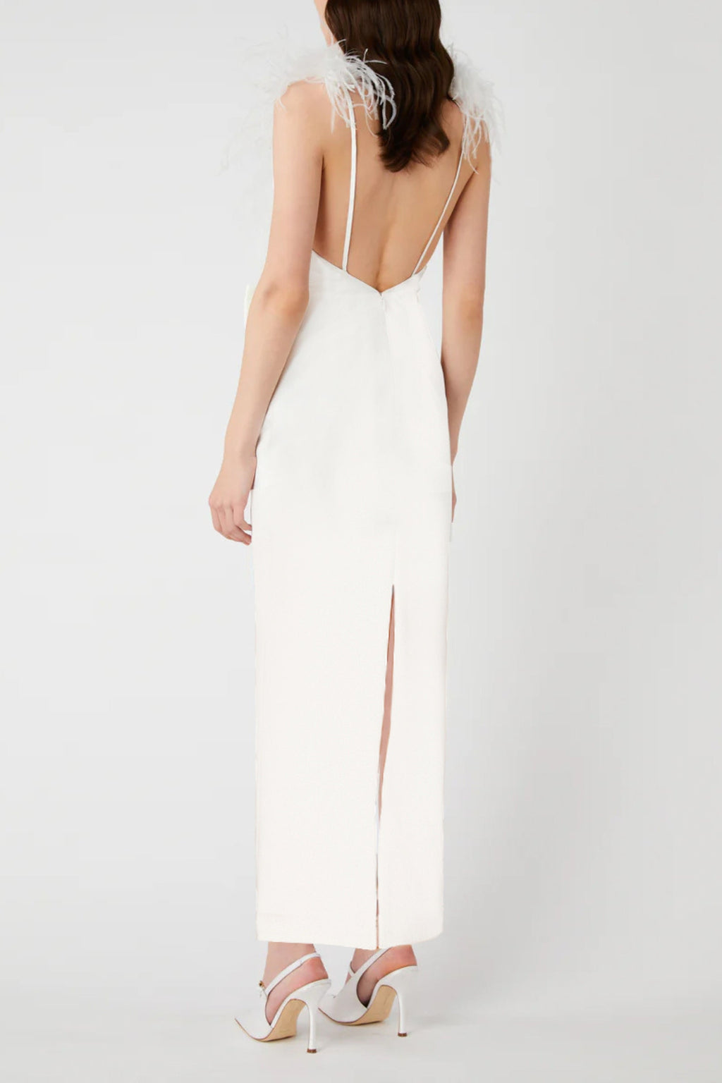 Flowering Girl Women Feather Bow Backless Midi Dresses In White