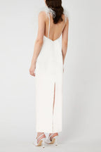 Flowering Girl Women Feather Bow Backless Midi Dresses In White