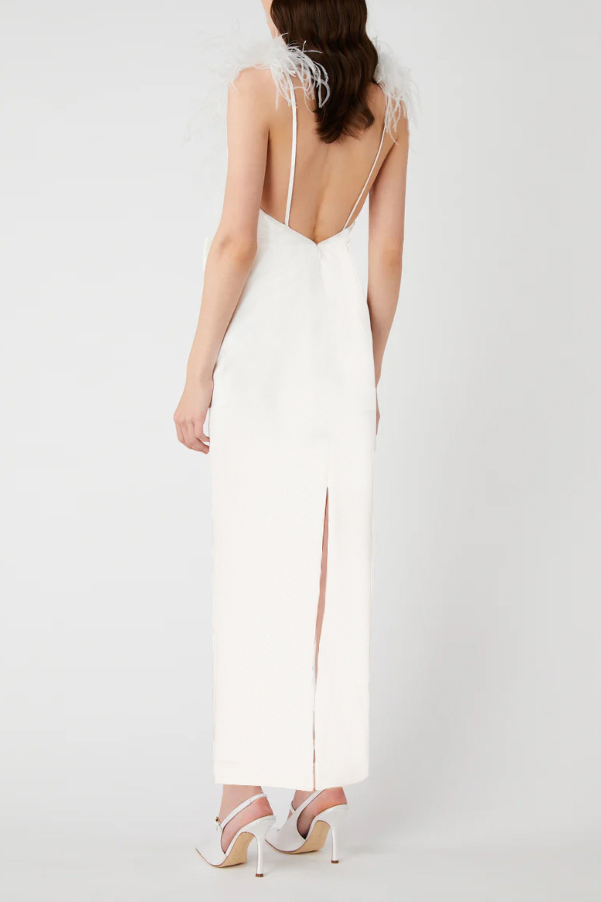 Flowering Girl Women Feather Bow Backless Midi Dresses In White