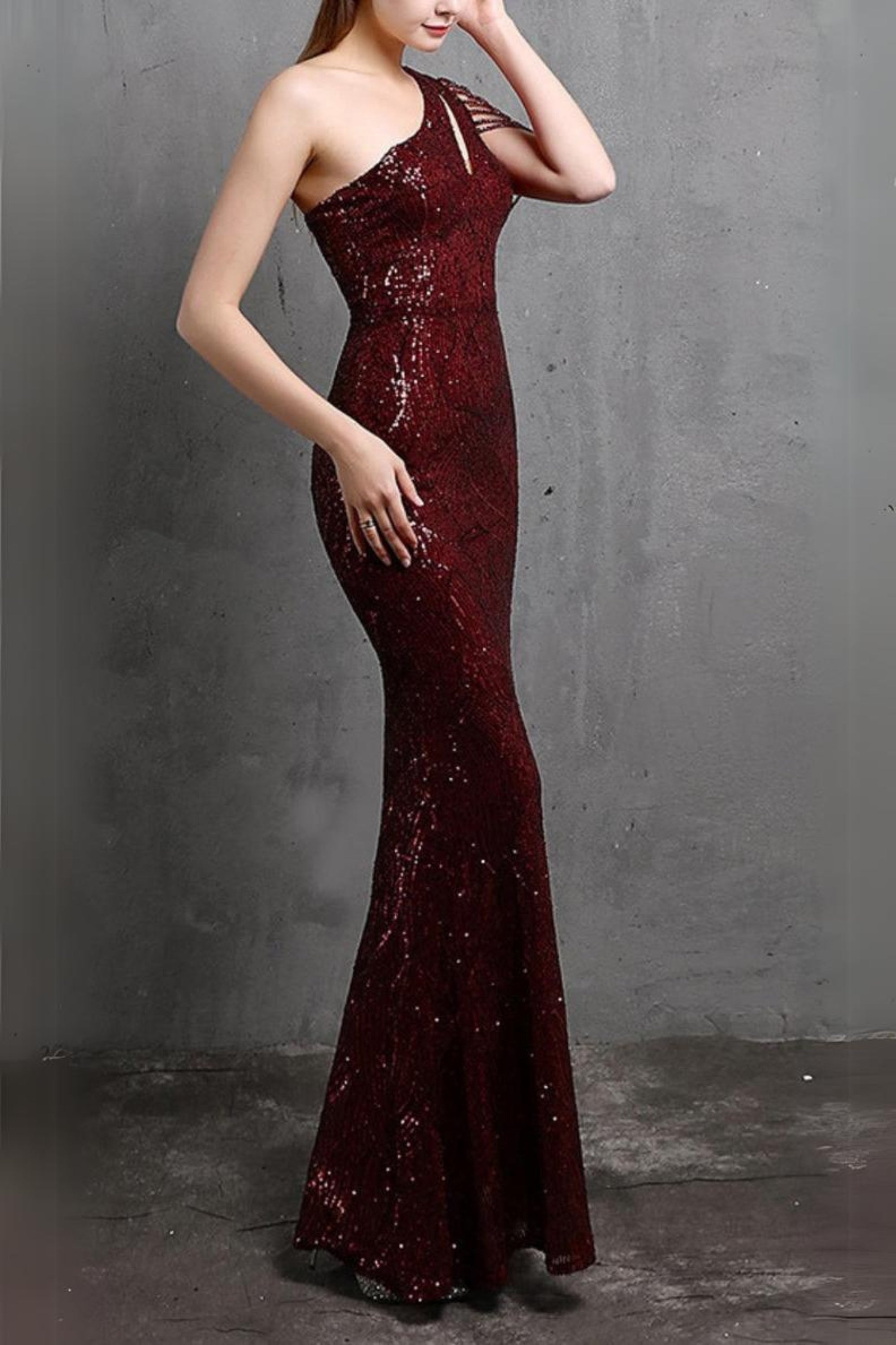 Flowering Girl Women Red Cutout Sequin Maxi Dress