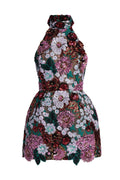 Violet open-back embroidered mini dress