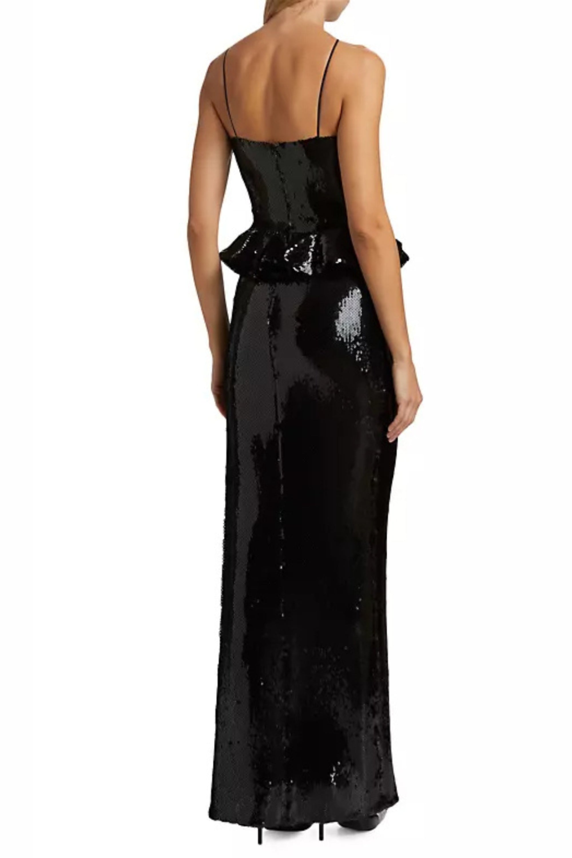 Flowering Girl Women Peplum Waist Sequin Maxi Dress In Black