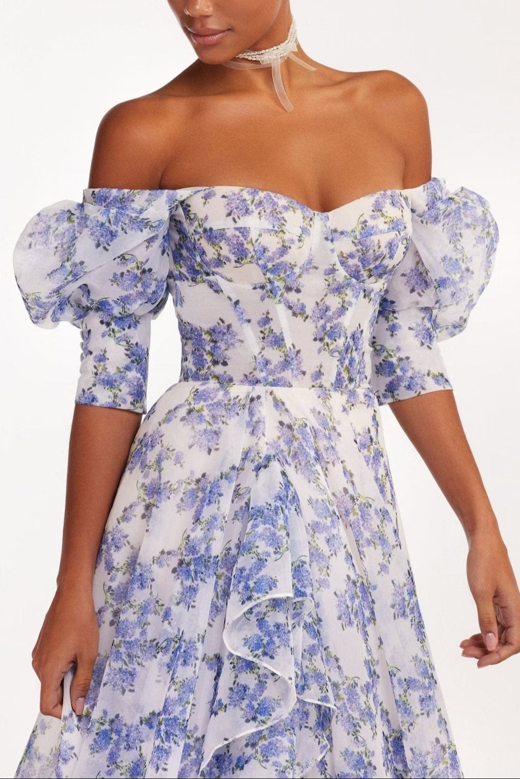 Blue Hydrangea Maxi Princess Dress