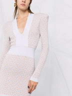 Flowering Girl Women monogram-pattern long-sleeve dress in beige