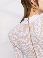 Flowering Girl Women monogram-pattern long-sleeve dress in beige