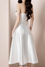 Flowering Girl Women mignon 3d flower satin strapless midi dress in white