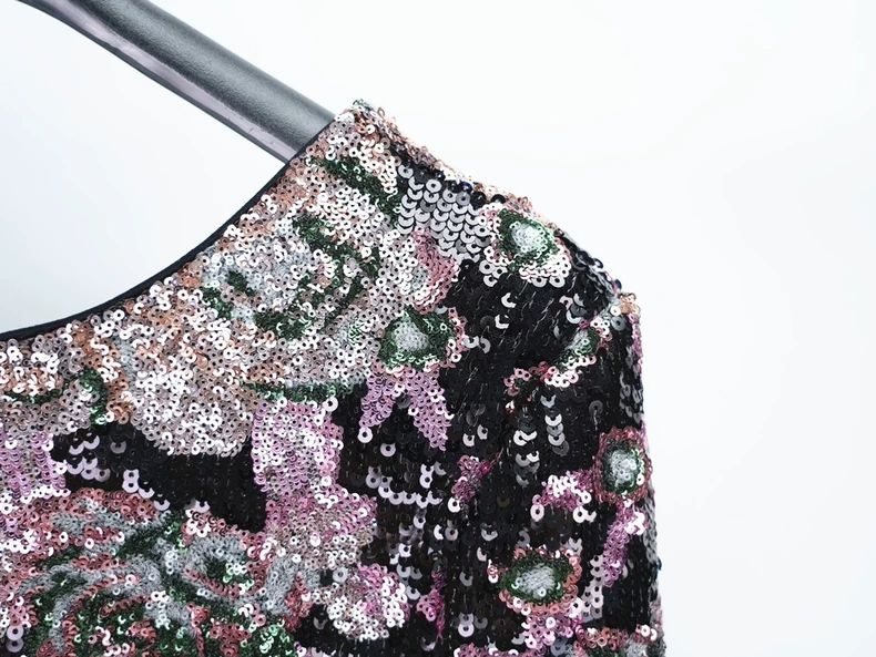 Flowering Girl Women dusty rose multi sequin floral print mini dress