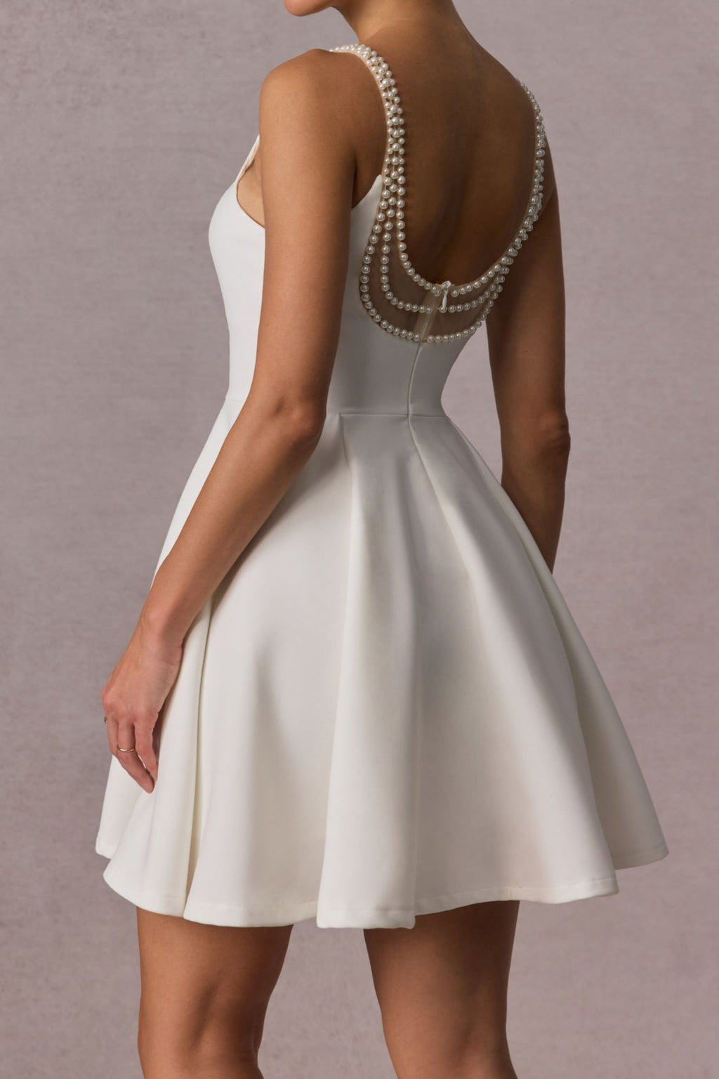 Flowering Girl Women camille Open Back Pearl Embelished Mini Dress in white