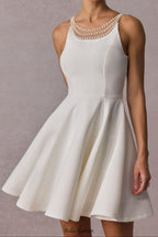 Flowering Girl Women camille Open Back Pearl Embelished Mini Dress in white