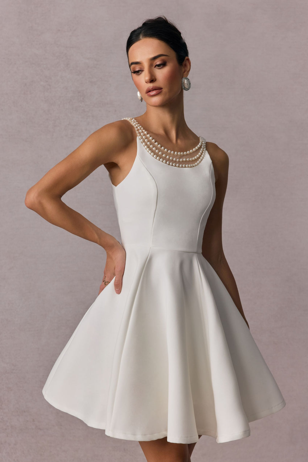 Flowering Girl Women camille Open Back Pearl Embelished Mini Dress in white