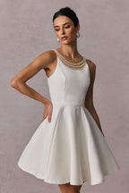 Flowering Girl Women camille Open Back Pearl Embelished Mini Dress in white