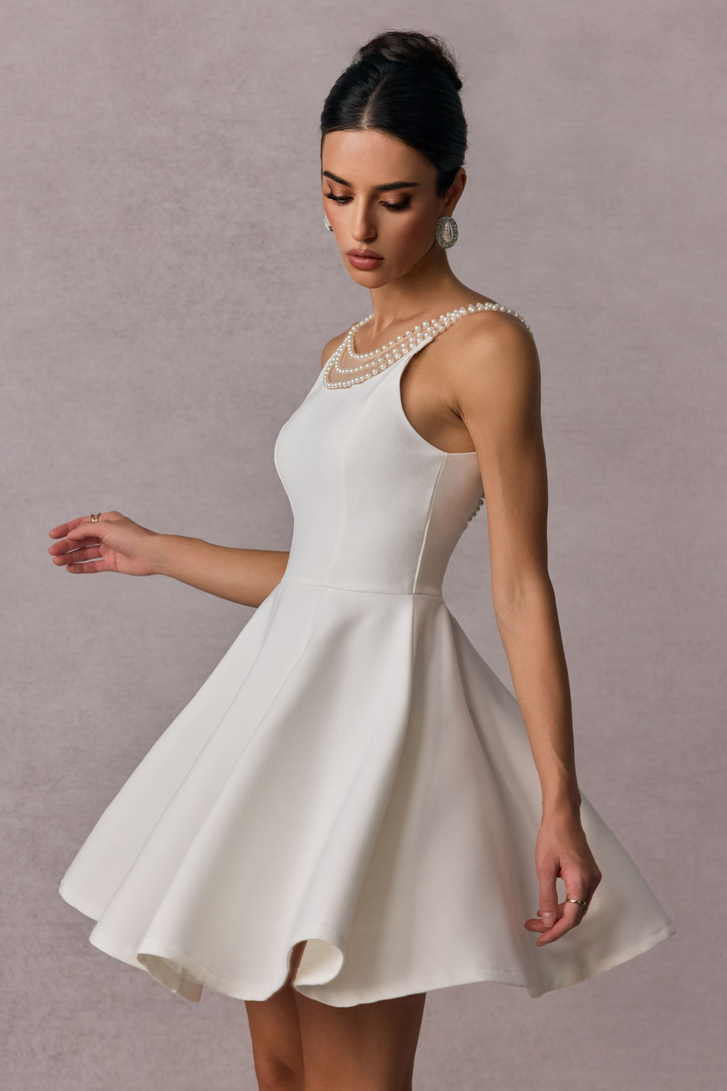 Flowering Girl Women camille Open Back Pearl Embelished Mini Dress in white