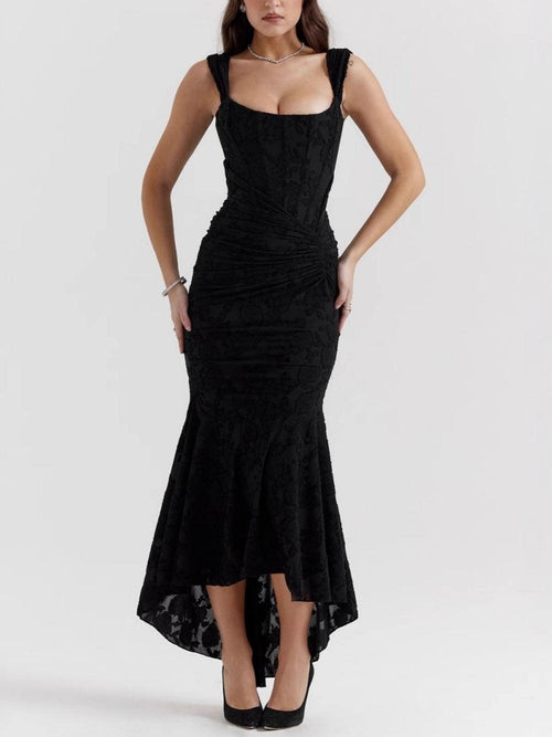 Flowering Girl Women Black bell floral maxi dress