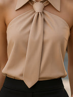 Stylish Sleeveless Halter Blouse With Neck Tie Detail
