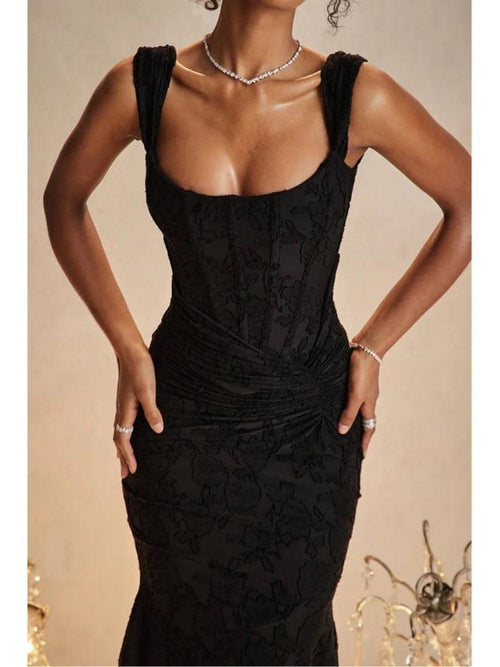 Flowering Girl Women Black bell floral maxi dress