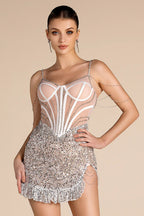 Flowering Girl Women Smot Shoulder Chain Rhinestone Sequin Dress
