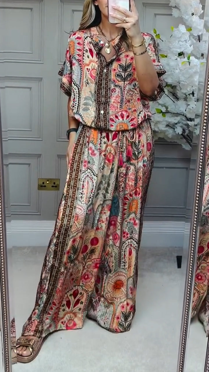 Flowering Girl Women Round Neck Printed Loose Casual Suit