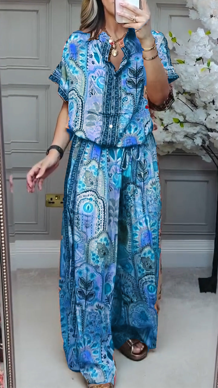 Flowering Girl Women Round Neck Printed Loose Casual Suit