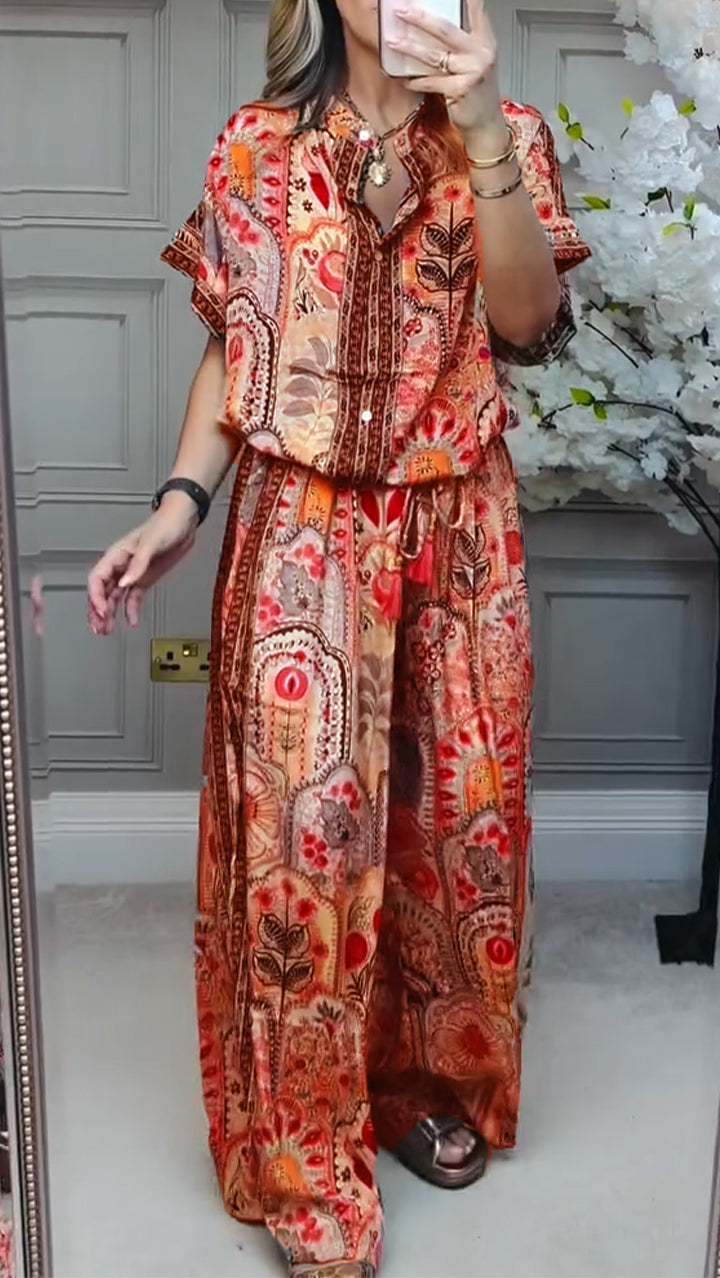 Flowering Girl Women Round Neck Printed Loose Casual Suit