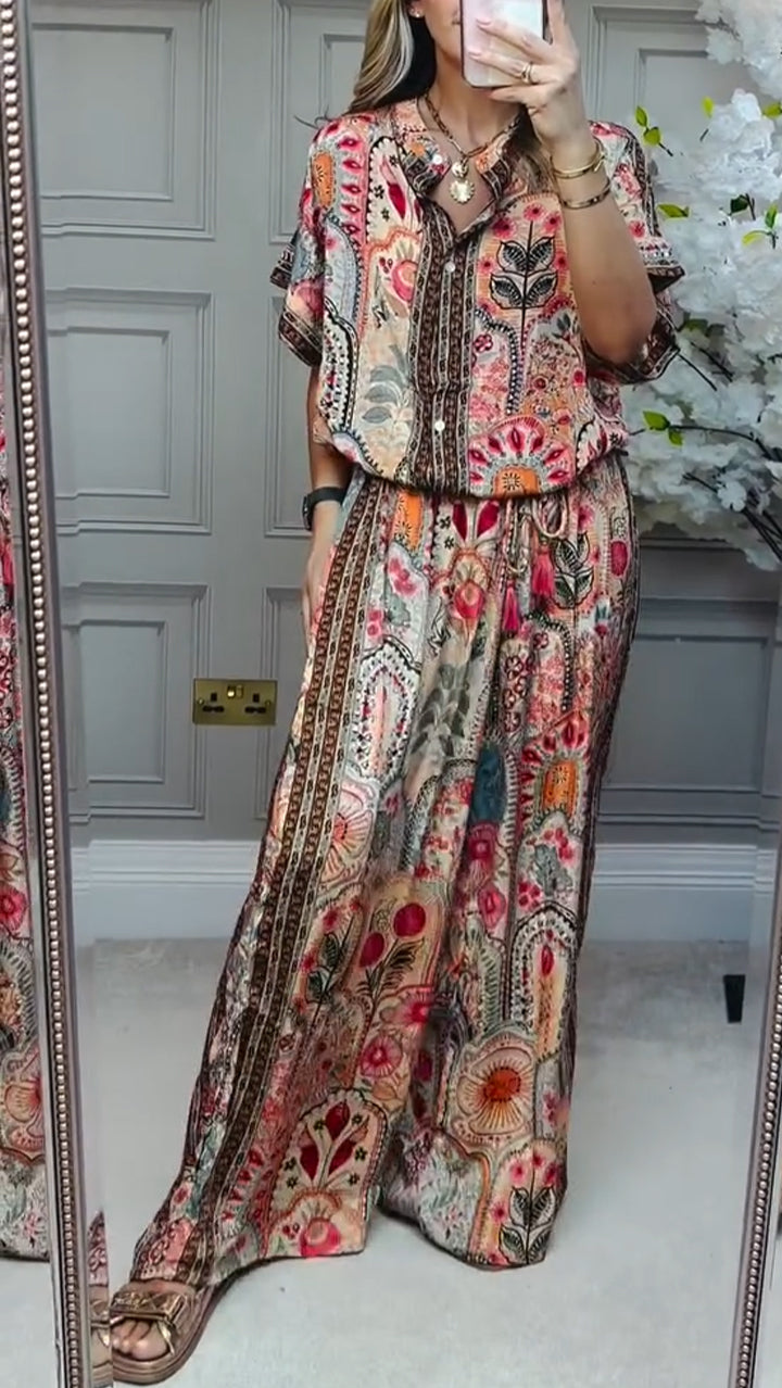 Flowering Girl Women Round Neck Printed Loose Casual Suit
