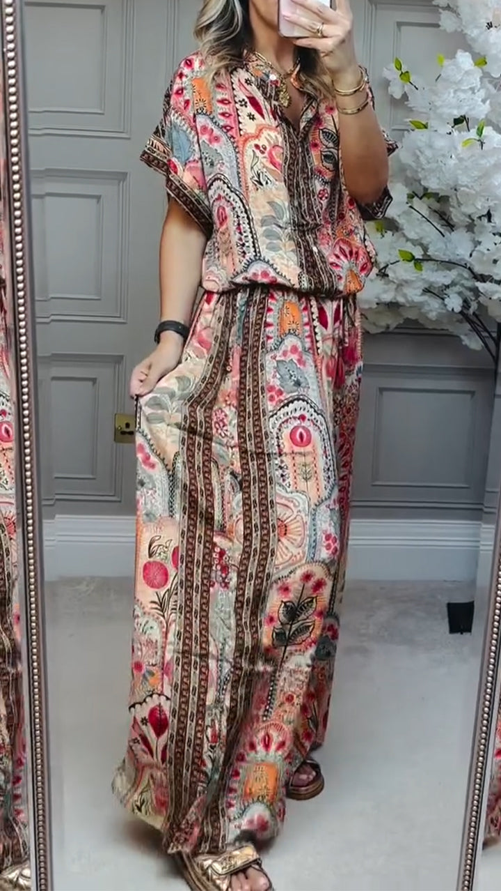 Flowering Girl Women Round Neck Printed Loose Casual Suit