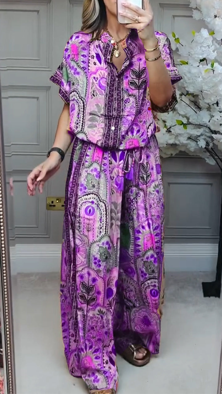 Flowering Girl Women Round Neck Printed Loose Casual Suit