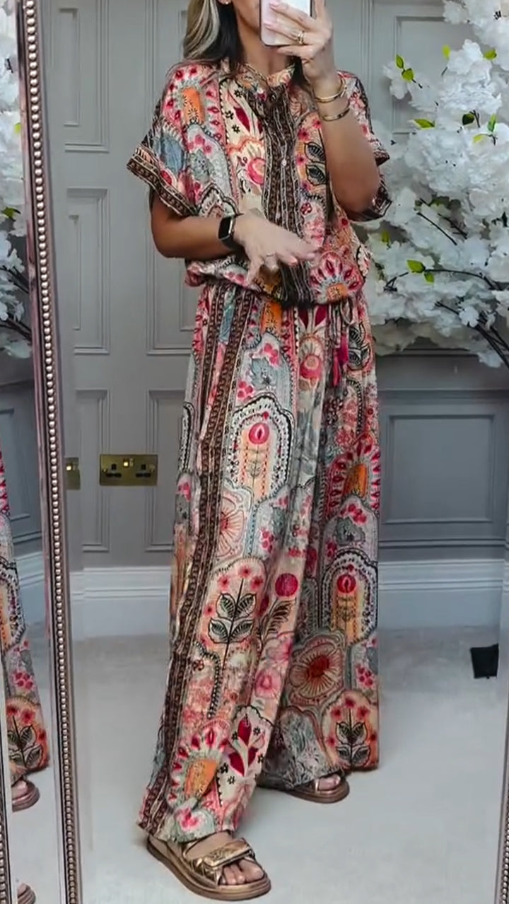 Flowering Girl Women Round Neck Printed Loose Casual Suit