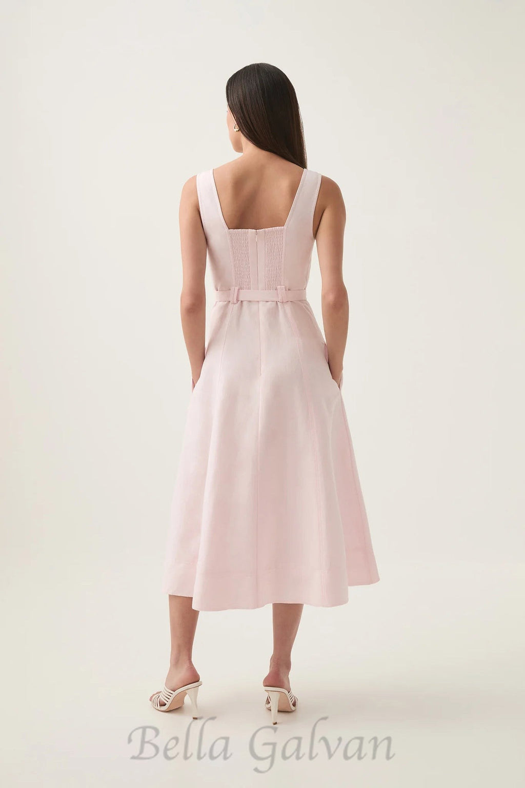 Flowering Girl Women sweetheart neckline belted midi dress in pink