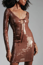 Flowering Girl Women Sequin Bandage Mini Dress In Bronze