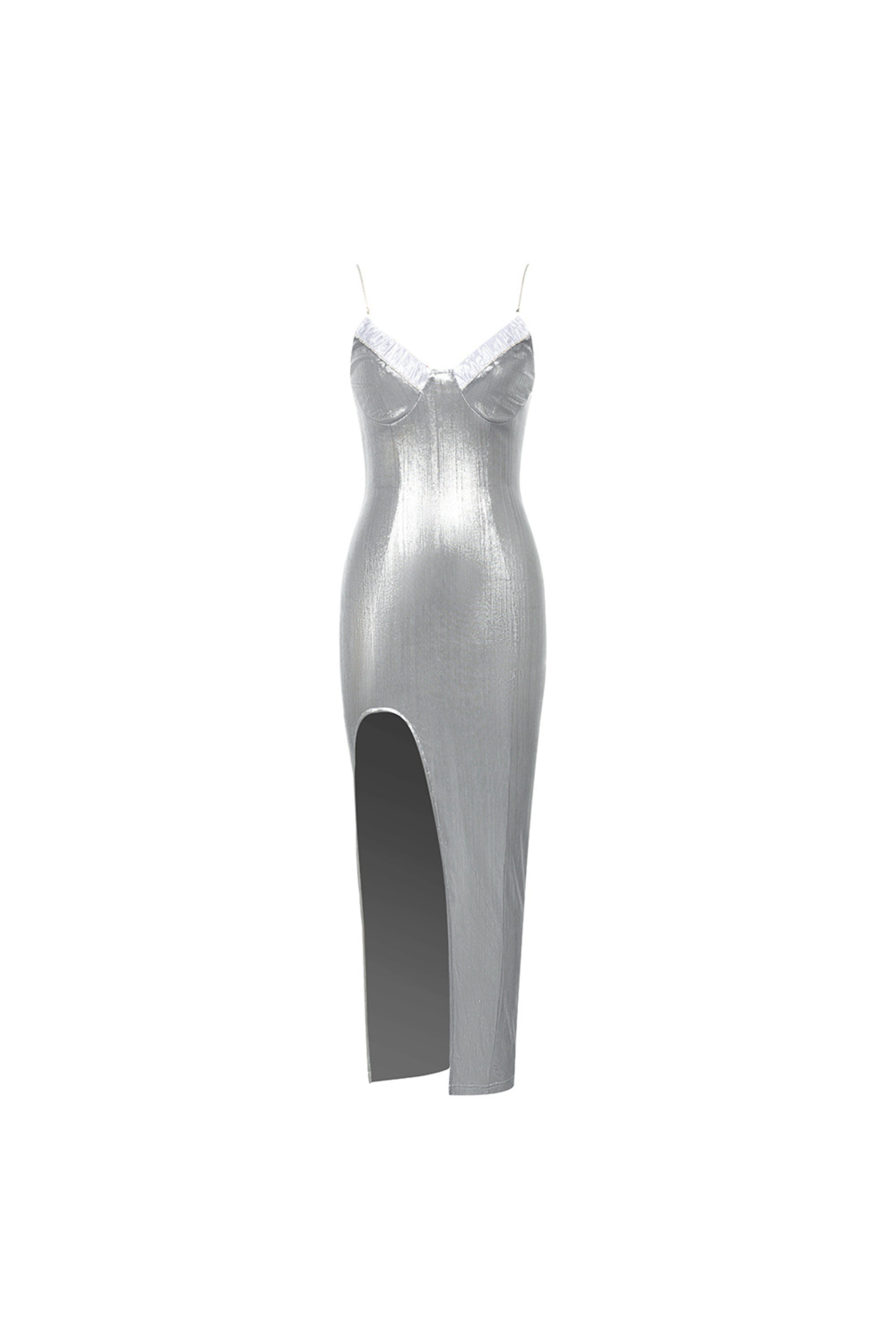 Flowering Girl Women Strappy split midi dress in silver