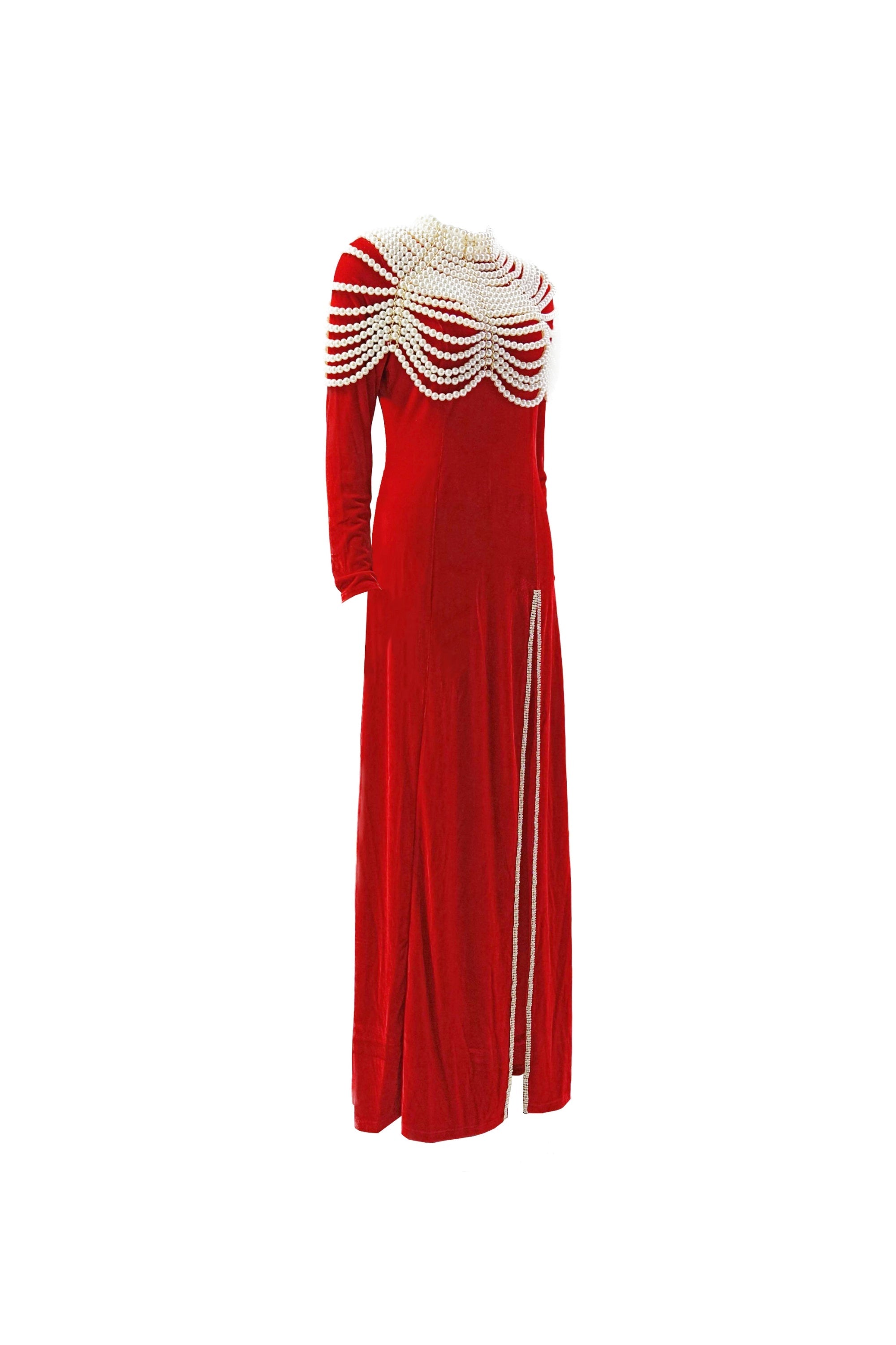 Flowering Girl Women Aaliyah Pearl Embellished Velvet Maxi Dress In Red