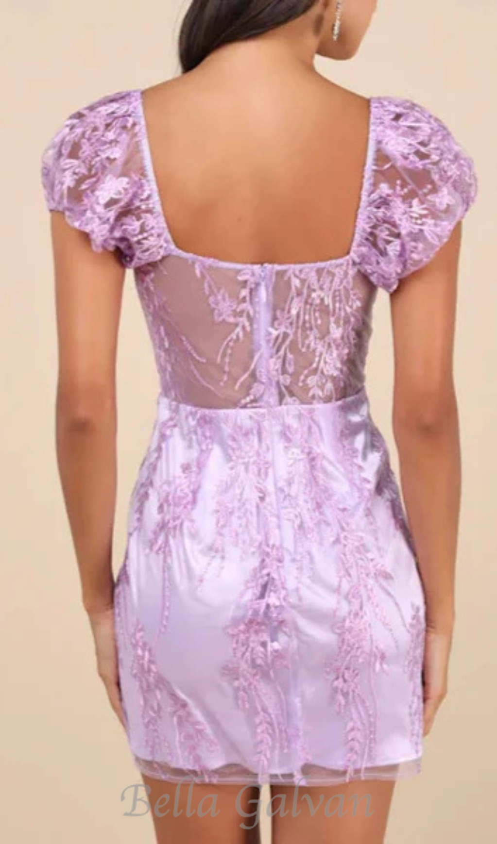 Flowering Girl Women Seriously Cute Lavender Embroidered Mesh Puff Sleeve Mini Dress