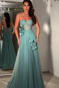 Flowering Girl Women Floral Strapless Tulle Maxi Dress In Blue