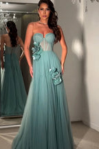 Flowering Girl Women Floral Strapless Tulle Maxi Dress In Blue