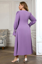 Flowering Girl Women Long Sleeve V Neckline Midi Dress In Purple