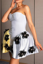 Flowering Girl Women Alaniade Contrast Color 3D Flower Puffy Mini Dress