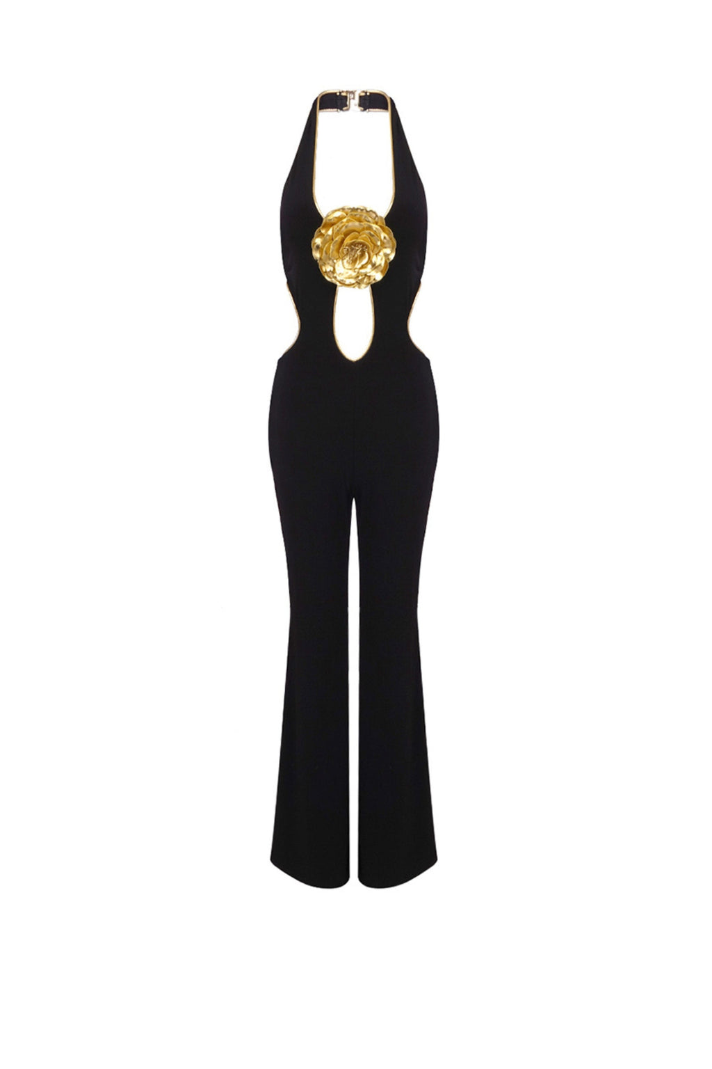 Flowering Girl Women Cutout Floral Jumpsuits In Black