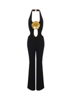 Flowering Girl Women Cutout Floral Jumpsuits In Black