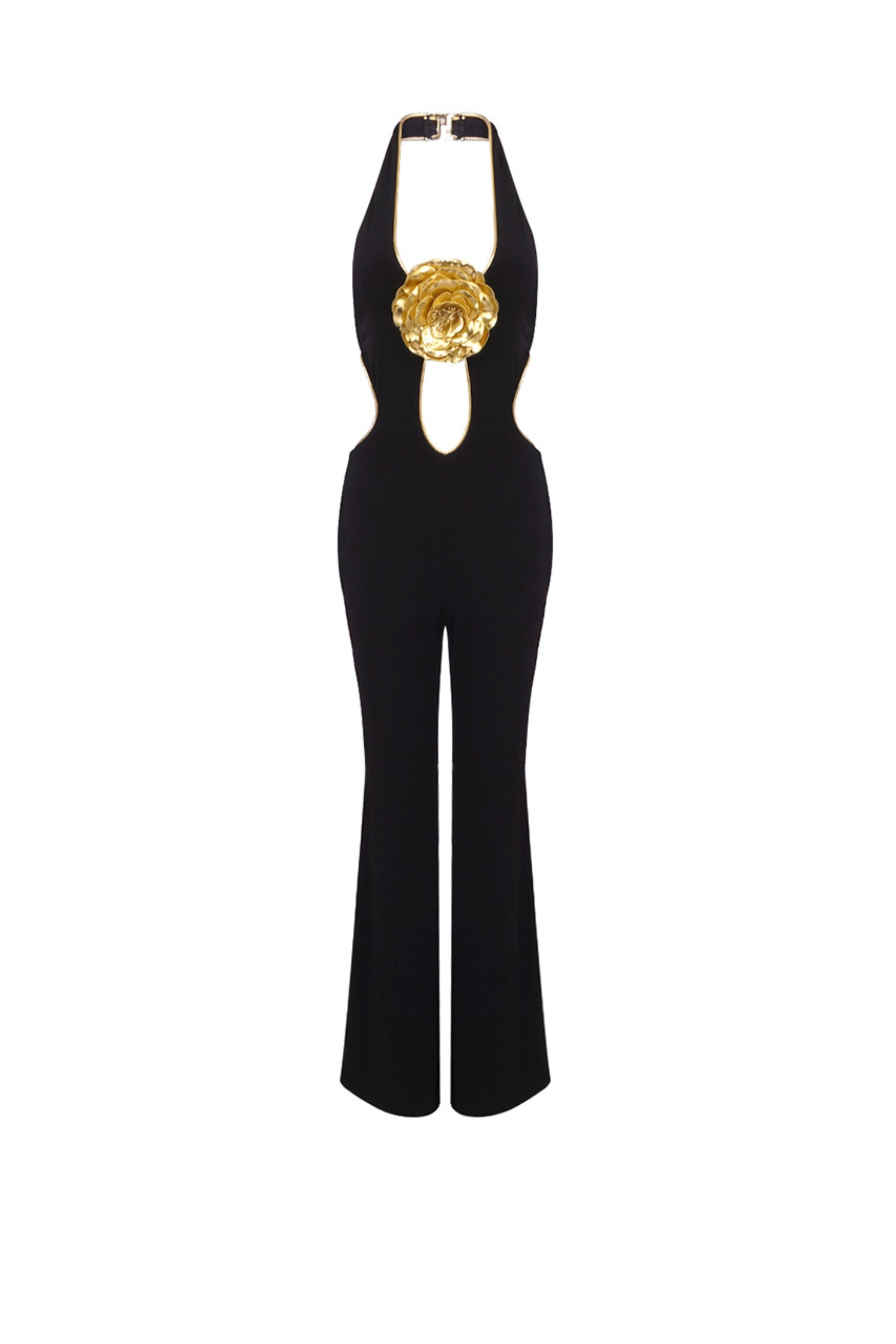 Flowering Girl Women Cutout Floral Jumpsuits In Black