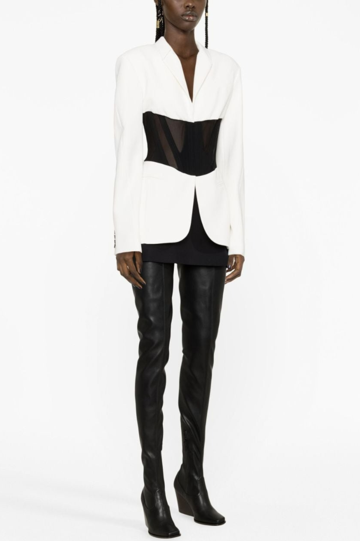 Flowering Girl Women Kamryn Paneled Mesh Blazer - White